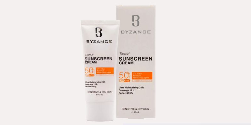 کرم ضد آفتاب کرم پودری اس‌پی‌اف ۵۰ پوست خشک بیزانس |Tinted Sunscreen Cream SPF50 For Dry Skin Byzance