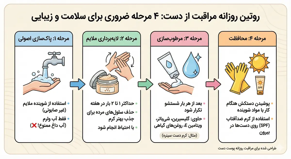 اینفوگرافیک مراحل روتین پوست دست