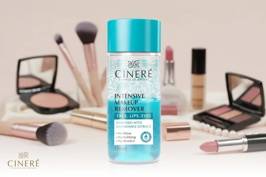 استفاده پاککننده آرایش دوفاز صورت و چشم سینره برای شستن ضدآفتابهای ضدآب و سنگین